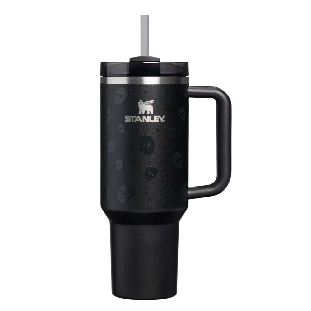Stanley 40oz Quencher H2.0 Tumbler Glow In The Dark Skulls Matte Black Cup